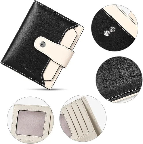 Vista 4 de BOSTANTEN - Billetera de cuero para mujer con bloqueo RFID, pequeña, con cremallera, de bolsillo, para tarjetas, con ventana para documento