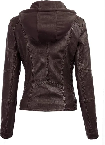 Vista 2 de Lock and Love - Chaqueta de motociclista de piel sintética con capucha desmontable, para mujer