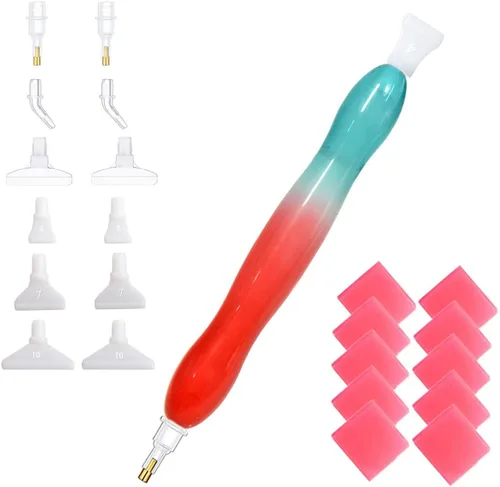 Vista 5 de Herramienta hecha a mano del kit de la pluma del taladro del arte de la pintura del diamante 5D con 14 puntas y 10 ceras - azul plata HotPink