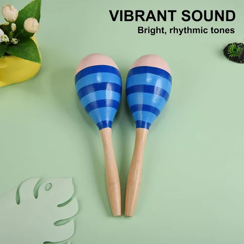 Vista 3 de Maracas para adultos y niños, 2 unidades de 9 pulgadas de maraca de madera para recuerdos de fiesta, color azul