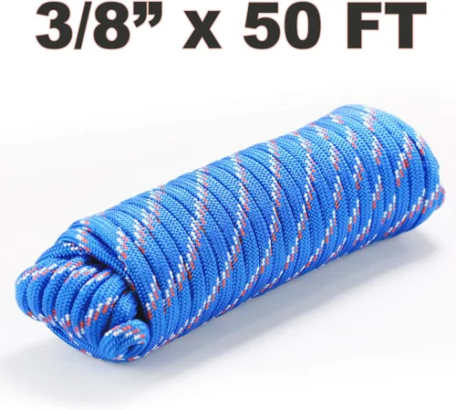 Vista 8 de Wellmax Cuerda de nailon trenzado de diamante, 3/8 pulgadas por 50 pies, color azul, extra fuerte, resistente a la luz solar y a la intemperie