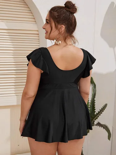 Vista 2 de MakeMeChic Traje de baño tankini de dos piezas con mangas con volantes para mujer