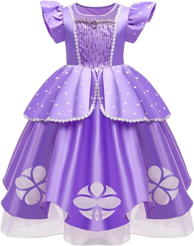 Vista 44 de Disfraz de princesa Sofía Rapunzel para niñas, disfraz de Halloween, Navidad, cumpleaños, fiesta con accesorios