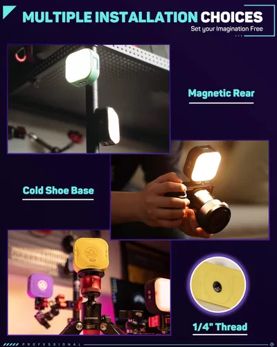 Vista 3 de IFOOTAGE Luz de video RGBW, luz de cámara RGB portátil, 2700K-10000K/CRI 95+/120 minutos de duración de la batería/recarga/control