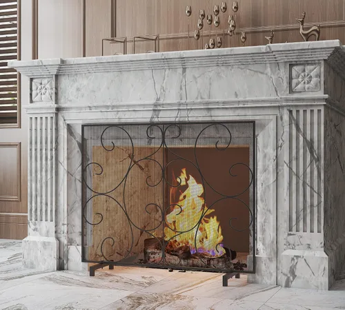 Vista 6 de Kingson - Pantalla protectora decorativa de panel único para chimenea, malla de metal resistente hecha a mano, protector contra chispas de fuego