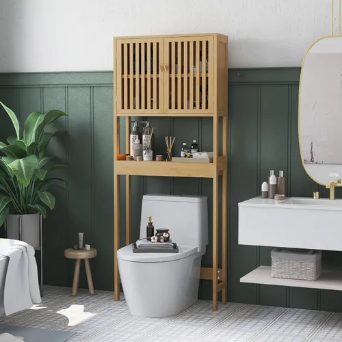 Vista 5 de Bamboo Over-the-Toilet Storage Cabinet with Adjustable Shelf, Natural