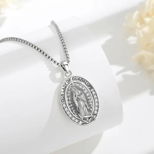 Vista 2 de Vito Collar de plata de ley 925 para mujeres y hombres, San Benito, crucifijo, Caravaca, San Cristóbal, San Judas, medalla patronal, amuleto