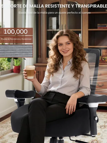 Vista 4 de Silla de oficina grande y alta de 700 libras, silla de escritorio ergonómica con cojín grueso de ancho, silla de oficina de malla ejecutiva