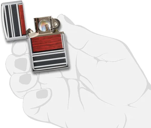 Vista 5 de Zippo Encendedor de Bolsillo para Pipa de Cromo Altamente Pulido con Veta de Madera