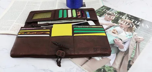 Vista 5 de Carteras para mujer de gran capacidad, de cuero, organizador de tarjetas