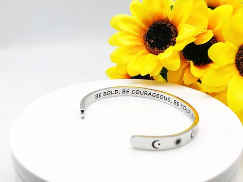 Vista 316 de Pulseras inspiradoras para mujer, joyería de acero inoxidable, con refranes, pulsera motivacional con mensaje oculto, pulseras grabadas para mejor