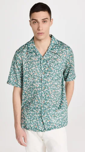 Vista 2 de Naked & Famous Denim Camisa Aloha para hombre con botones y estampado de frutas-cian