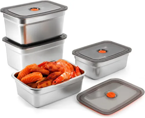 Vista 11 de 4 recipientes de almacenamiento de alimentos de acero inoxidable (50 onzas + 20 onzas) con tapas, a prueba de fugas y herméticos, recipientes