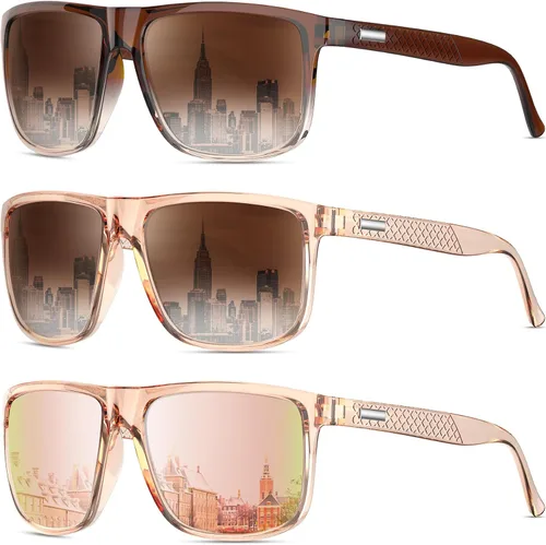 Vista 13 de KALIYADI Gafas de sol polarizadas para hombre, gafas de sol ligeras con protección UV para conducir, pescar y jugar golf (3 unidades) Negro