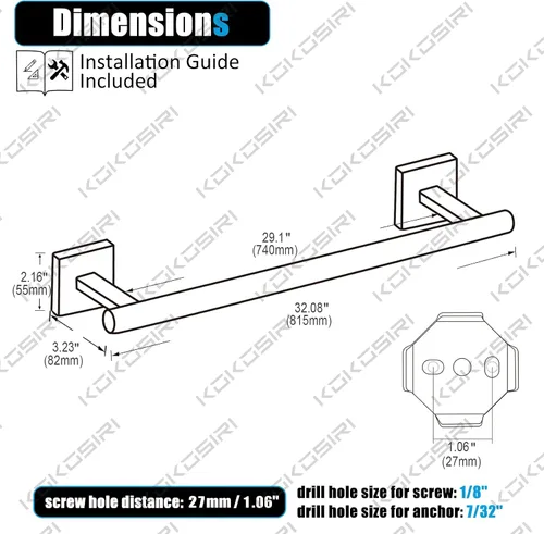 Vista 2 de KOKOSIRI Toalleros de 32 pulgadas, toalleros para baño, baño, soporte para papel higiénico, soporte para rollo de papel higiénico, níquel cepillado