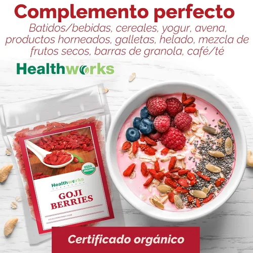 Vista 4 de Certificado orgánico Goji Berries. Organic, Sun-Dried, 1 lb, Antioxidant, Vitamin C, Non-GMO, Vegan, Keto, For Snacking, For Smoothies, For Trail
