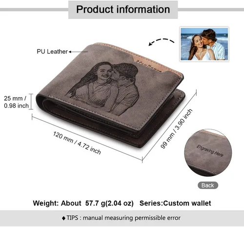 Vista 2 de Billetera personalizada para hombre, carteras con fotos personalizadas, billetera de viaje grabada para hombre, regalo del día del padre, regalo