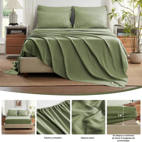 Vista 6 de Zzlpp - Juego de edredón tamaño individual, color verde oliva, de sirsaca, 5 piezas, para todas las estaciones, incluye 1 edredón, 1 funda