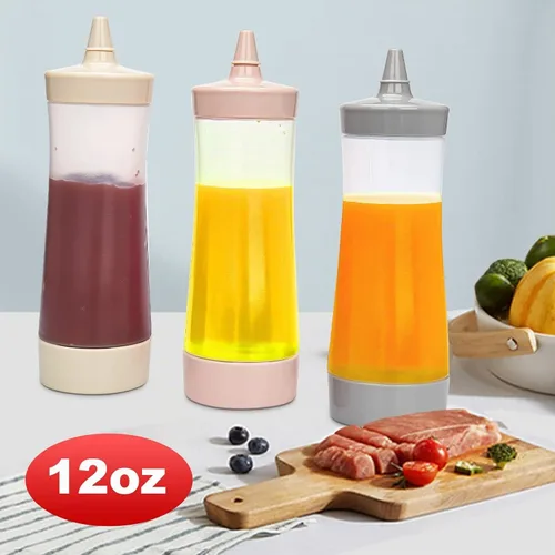 Vista 6 de Botella exprimidora de condimentos,Botella exprimidora de ketchup,Botella de plástico para apretar, 12 oz (gris)