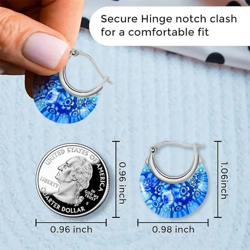Vista 6 de Murano Style Glass Hoop Earrings for Women Trendy Daisy Flower Stainless Steel Dangle Fun Vibrant Colors Teacher Glass Jewelry Unique Birthday Gifts