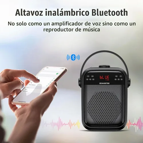 Vista 6 de ZOWEETEK Amplificador de Voz con Micrófono Inalámbrico de Mano, Amplificador de Voz Inalámbrico para Profesores, Altavoz y Micrófono de Sistema PA
