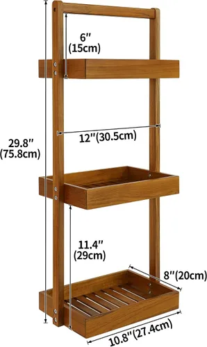 Vista 2 de Utoplike Tapete de baño de madera de teca de 3 niveles para ducha, 24 x 16 pulgadas