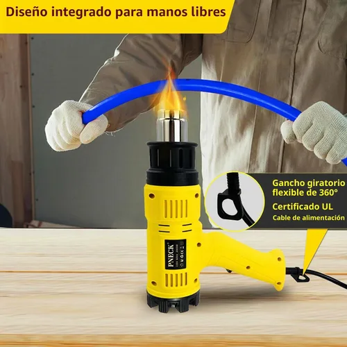 Vista 5 de Pistola de calor de 2000 W, temperatura variable de 140 °F a 1202 °F con 2 velocidades, kit de pistola de aire caliente resistente de calentamiento