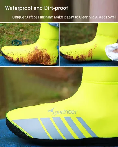 Vista 3 de Sportneer Fundas para zapatos cilíndricos, calentadores térmicos de invierno, cubierta de botas, neopreno impermeable y resistente al viento