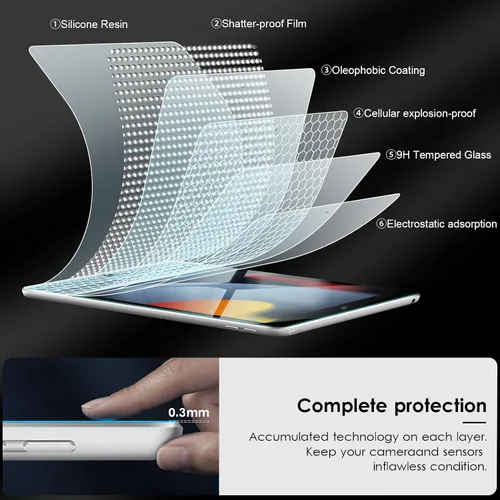 Vista 4 de VIKESI Protector de pantalla para iPad de 9ª, 8ª y 7ª generación, protector de película de vidrio templado de 10.2 pulgadas para iPad de 9ª / 8ª