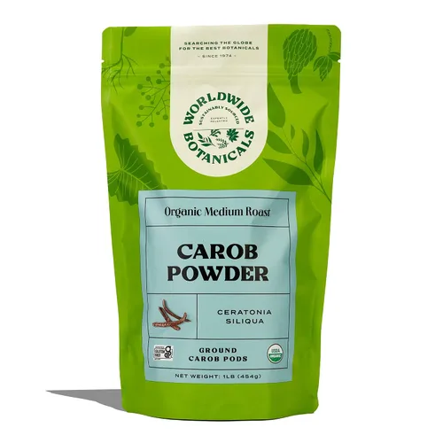 Vista 2 de Worldwide Botanicals Polvo de algarrobo orgánico, tostado oscuro, 1 libra, alternativa de cacao sin cafeína, súper alimento bajo en grasa
