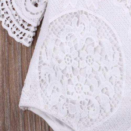 Vista 5 de Bebé Bebé Niña Blanca Hueco Ruffles Manga Encaje Mameluco Sunsuit Body