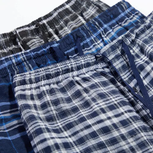 Vista 4 de Paquete de 3 Pantalones de pijama para hombre Pantalones de franela de algodón de punto Bragueta de botón (disponible en tallas grandes y altas)