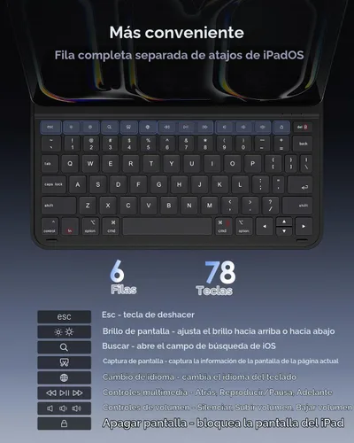 Vista 4 de Funda para iPad de 11ª (A16, 2025)/10ª generación con teclado, funda magnética desmontable para teclado Bluetooth inalámbrico para iPad de 10.9