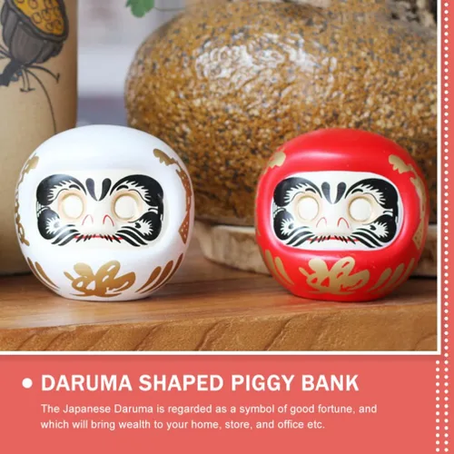 Vista 8 de Tofficu Hucha japonesa Daruma – Figura de cerámica roja Daruma para decoración del hogar, ahorro para niños y decoración zen japonesa – 4.33 pulgadas