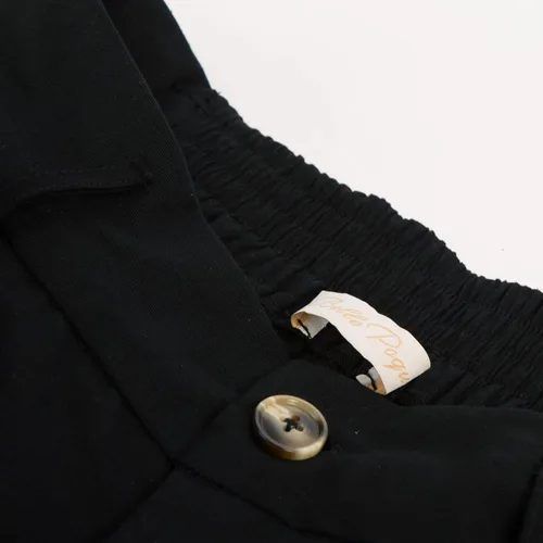Vista 2 de Belle Poque Bermudas para mujer, cintura elástica, pantalones cortos de pierna ancha con bolsillos y cinturones Negro
