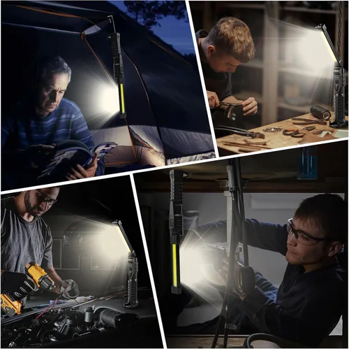 Vista 5 de Paquete de 1 luz de trabajo LED magnética, 7 modos y luz de trabajo LED recargable de rotación de 180°, linterna COB portátil con imán fuerte, luz