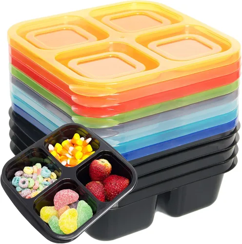 Vista 7 de Youngever Paquete de 8 recipientes de alimentos reutilizables de 4 compartimentos, lonchera Bento, contenedores de preparación de comidas