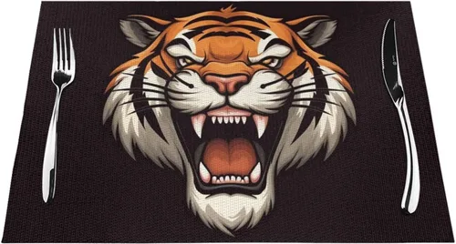 Vista 7 de 6 PCS PVC Placemats Set Place Mats Big Mouth Tiger Non-Slip Weave Place Mats 12" x 18" Farmhouse Table Mat Set for Family Dinners Wedding Parties