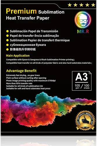 Vista 2 de MR.R Papel de transferencia de calor de sublimación de 3.70 oz/m², 11.693 in x 16.535 in, paquete de 100 hojas compatibles con impresora
