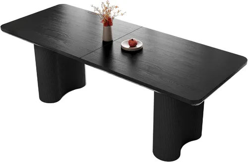 Vista 14 de Mesa de comedor rectangular de 62.99 pulgadas para 4-6 personas, mesa de cocina moderna con patas en forma de onda, mesas de comedor para cocina