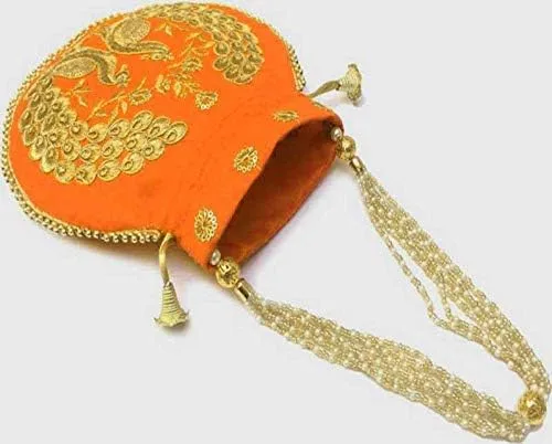 Vista 2 de Bolso de mano bordado de seda con diseño étnico indio, con perlas, con asa de batwa, para mujer