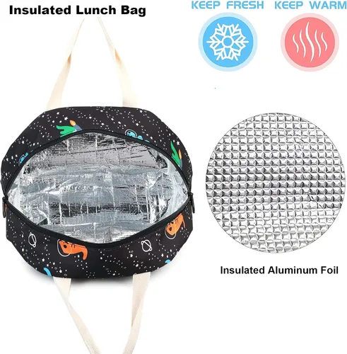 Vista 3 de Bolsa de almuerzo para mujeres y niñas, lonchera reutilizable con aislamiento térmico para adultos y niños, trabajo, escuela, picnic, playa