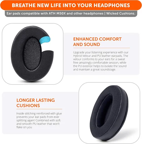 Vista 3 de WC PadZ Velour - Las almohadillas mejoradas definitivas de Wicked Cushions - Compatibles con Audio Technica, HyperX, SteelSeries Arctis y más
