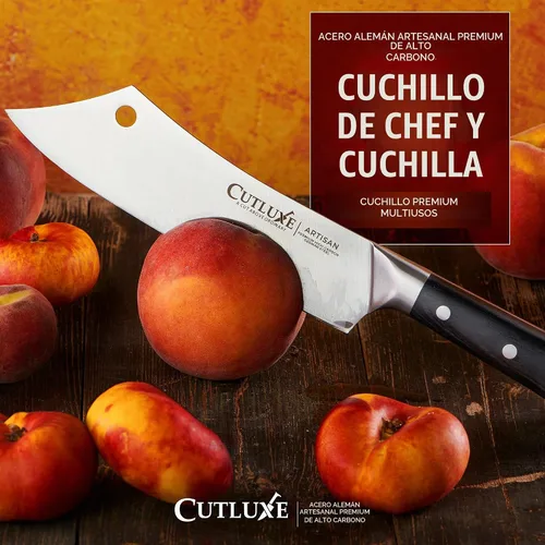 Vista 4 de Cutluxe Cuchillo Cleaver de Chef – Cuchillo de Carnicero Cleaver de Carne de 8" – Hoja de Acero Alemán, Espiga Completa, Diseño de Mango Ergonómico