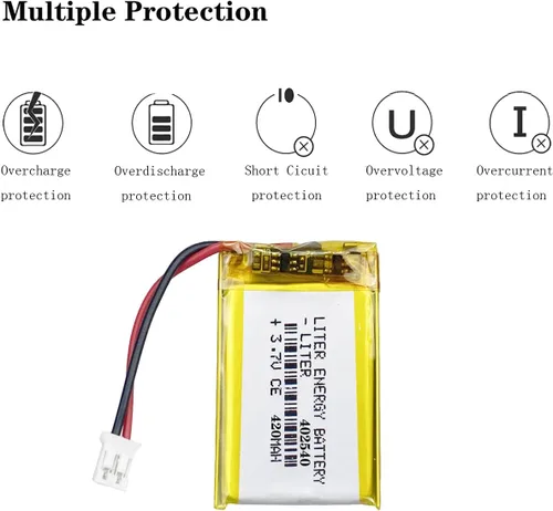 Vista 3 de Liter 3.7V 420mAh 402540 batería recargable de iones de polímero de litio con conector JST 0.079 in