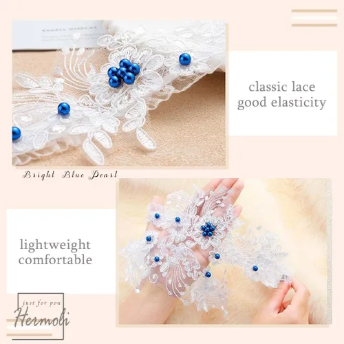 Vista 3 de Conjunto de ligas de boda de perlas de encaje nupcial elástico para muslo, accesorios para novia dama de honor (2 unidades)