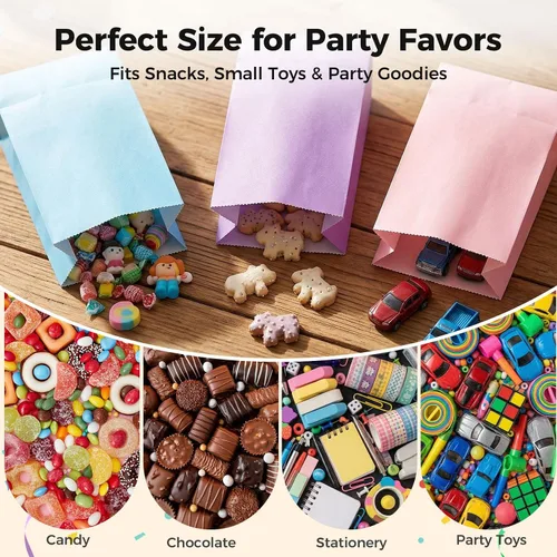 Vista 4 de JOHOUSE Paquete de 58 bolsas de papel de regalo, 8.8 x 4.7 x 3.1 pulgadas, bolsas de papel de colores para recuerdos de fiesta, boda, baby shower