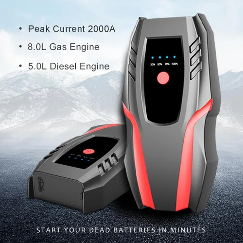 Vista 2 de Paquete de arranque automático de 12 V con compresor de aire, corriente máxima 2000a, cargador de batería de litio para automóvil, bomba de aire