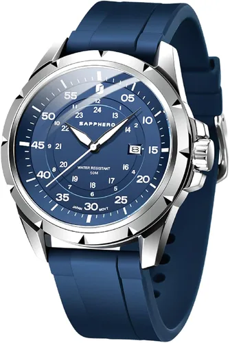 Vista 17 de SAPPHERO Reloj de lujo para hombre, resistente al agua, 164.0 ft, correa de silicona, analógico, de cuarzo, con fecha, reloj de pulsera clásico