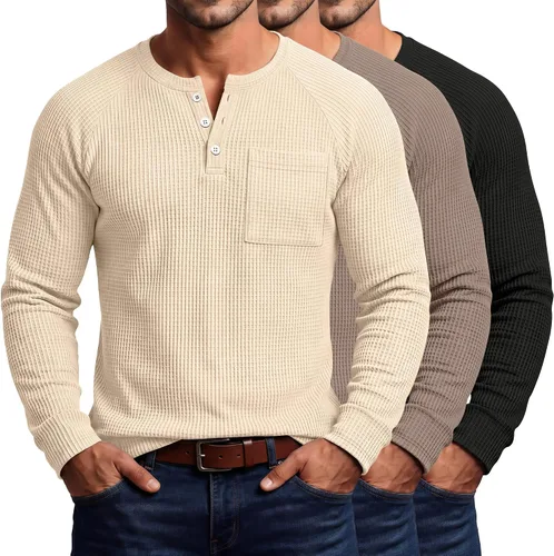 Vista 13 de August Alley Paquete de 3 camisas Henley tipo gofre grandes y altas